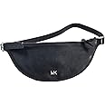 Michael Kors 558817 Black With Silver Hardware MK Logo Design Reversible Women's Belt Bag Waist Pack (L/XL)