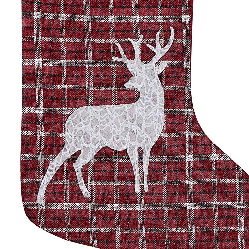 KESOL Christmas Stocking, 18 Inch Red Plaid Xmas Stocking Plush Faux Fur Cuff Stocking for Home Holiday Party Decorations Gift (Reindeer) - Thumbnail 6