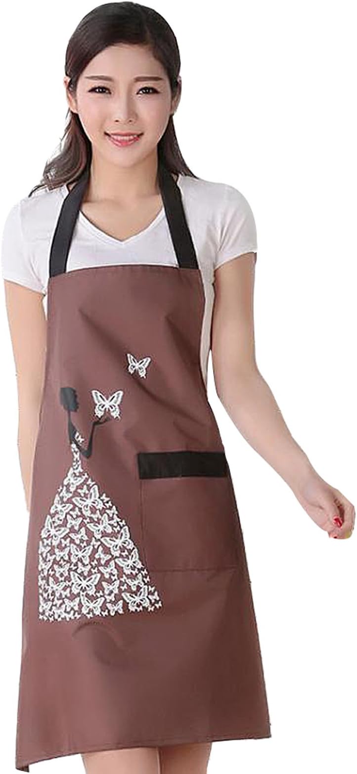 Cityeast Waterproof Aprons for Women Kitchen Aprons with Pocket Durable Women's Waterproof Apron Anti-Oil Butterfly Pinafore (Coffee)