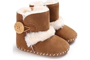 HsdsBebe Baby Boys Girls Snow Boots Premium Button Non Slip Soft Sole Toddler First Walker Winter Warm Crib Shoes