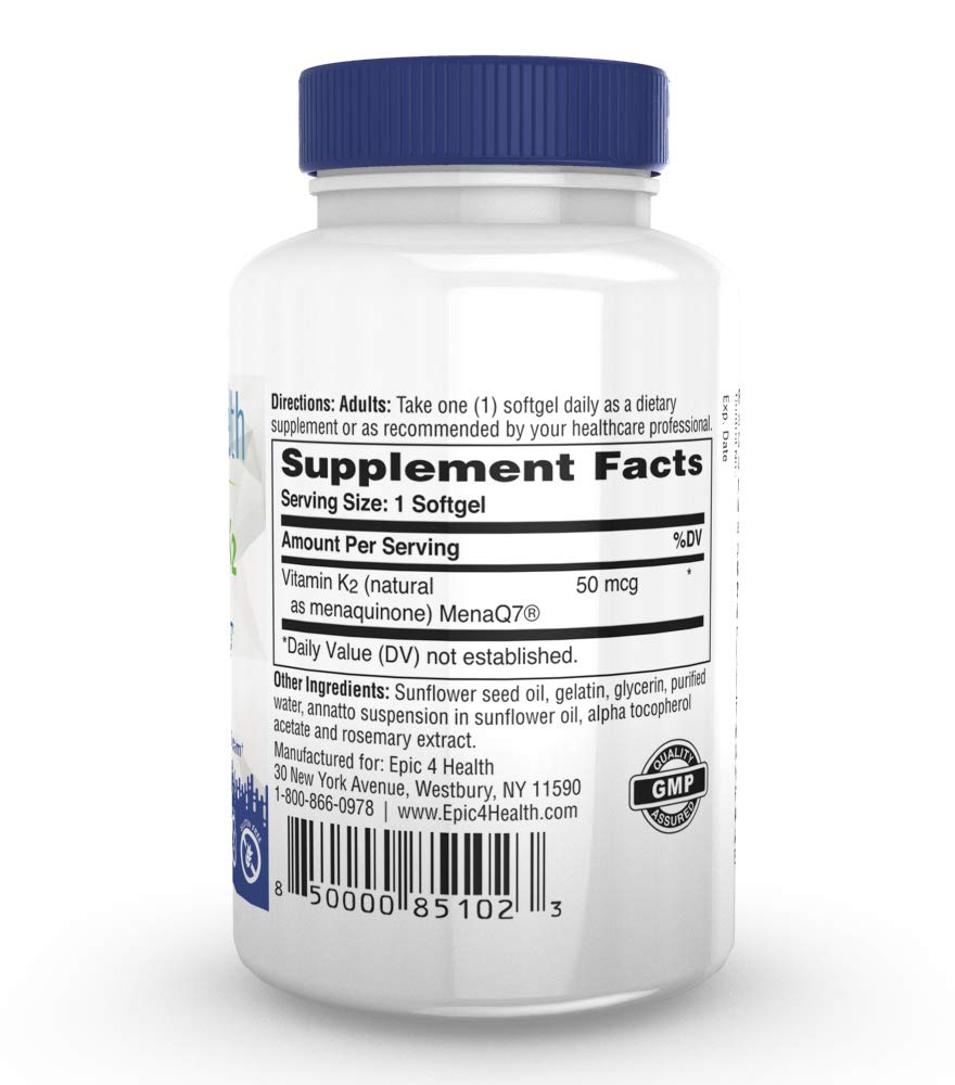 Vitamin K2 50 mcg (Natural as MENA Q7) 150 softgels (Gluten Free & Soy