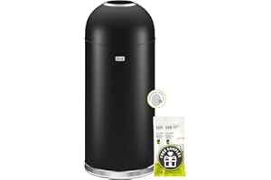 EKO Eternal 56L/15 Gallon Large Capacity Tall Commercial Trash Can, Round Open Top Waste Bin for Indoor and Outdoor, Black Steel Heavy-Duty, Durable Metal Garbage Bin for Home, Office, Restaurant