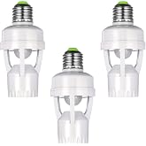 Hortsun 3 Pcs Motion Sensor Light Socket Compatible with E27, White, White | Smart Screw in Automatic Bulb Holder, Indoor Porch Garage Basement, Motion Activated Energy Saving Hands Free Operation
