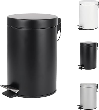 Home Treats 3L Small Bathroom Pedal Bin with Soft Close Lid Black