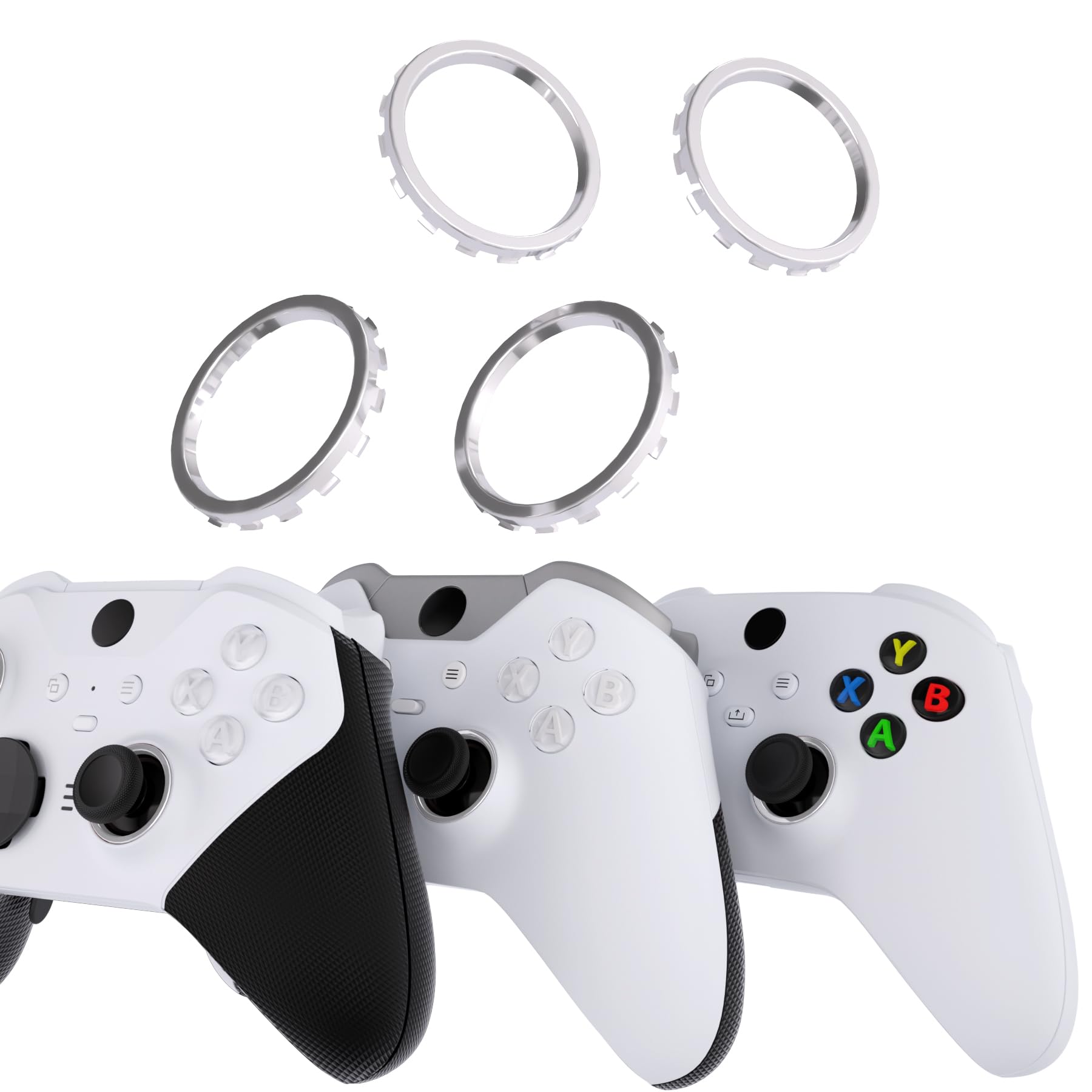 eXtremeRate Replacement Accent Rings for Xbox Elite Series 2 | for Xbox One Elite | for eXtremeRate ASR Version Shell for Xbox Series X/S Controller - Chrome Silver
