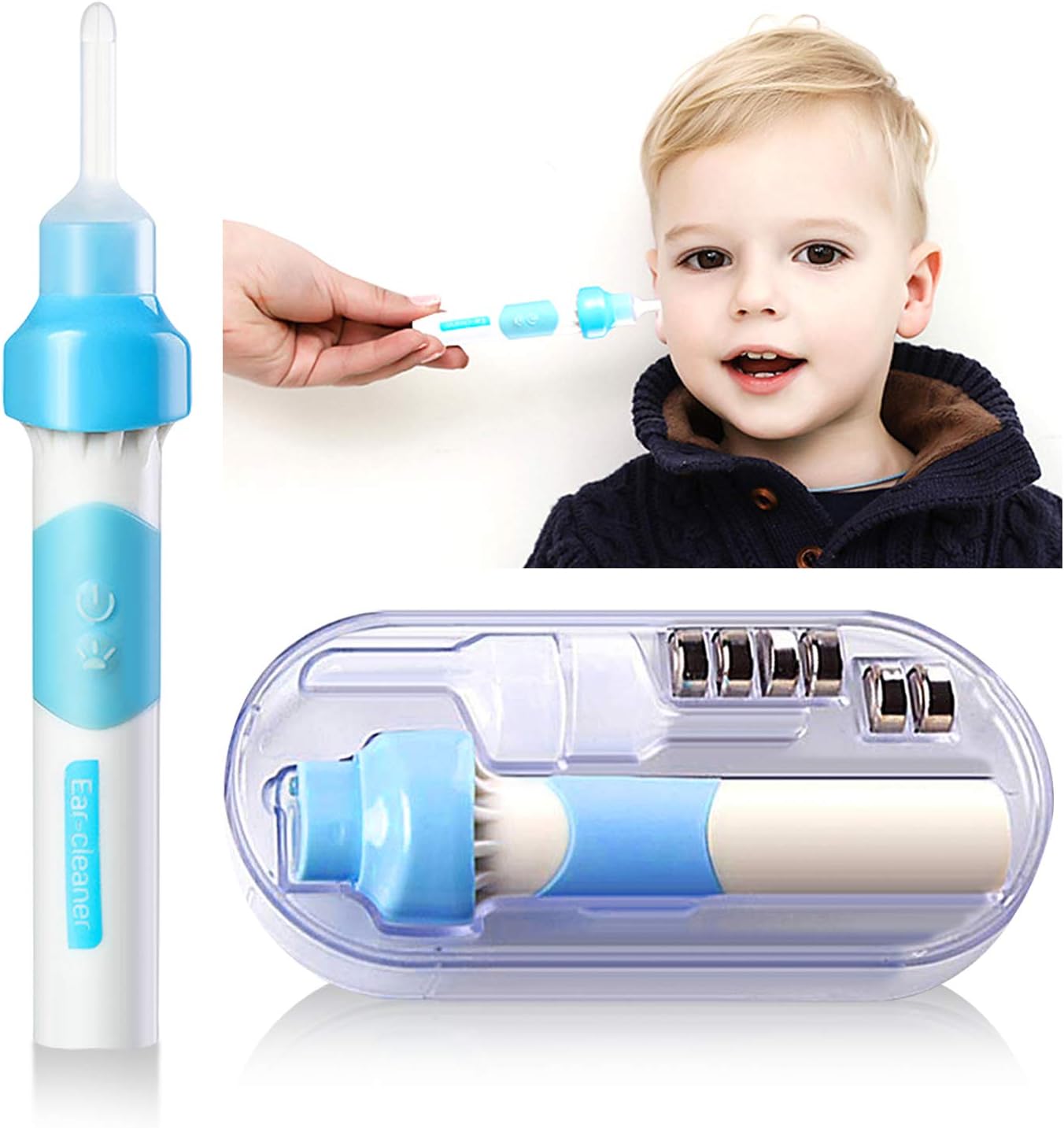 Ear Wax Removal Kit, Earwax Vacuum Cleaner, Electric Earwax Removal Tools for Adults and Kids, Soft Silicone Automatic Earwax Removal Kits with LED Light Powerful Suction for Easy Cleaning