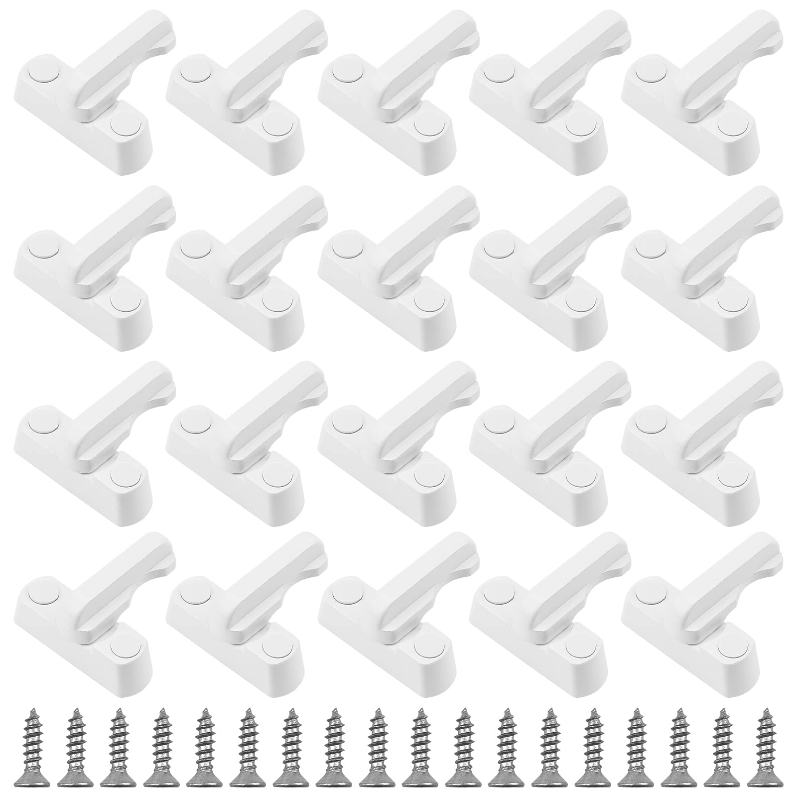 HAKZEON Set of 20 White Sash Jammers, Window Locks with Screws, Zinc Cast Alloy Window Anti-Theft Flush Lock Sash Jammer Blocker for UPVC PVC Doors Windows