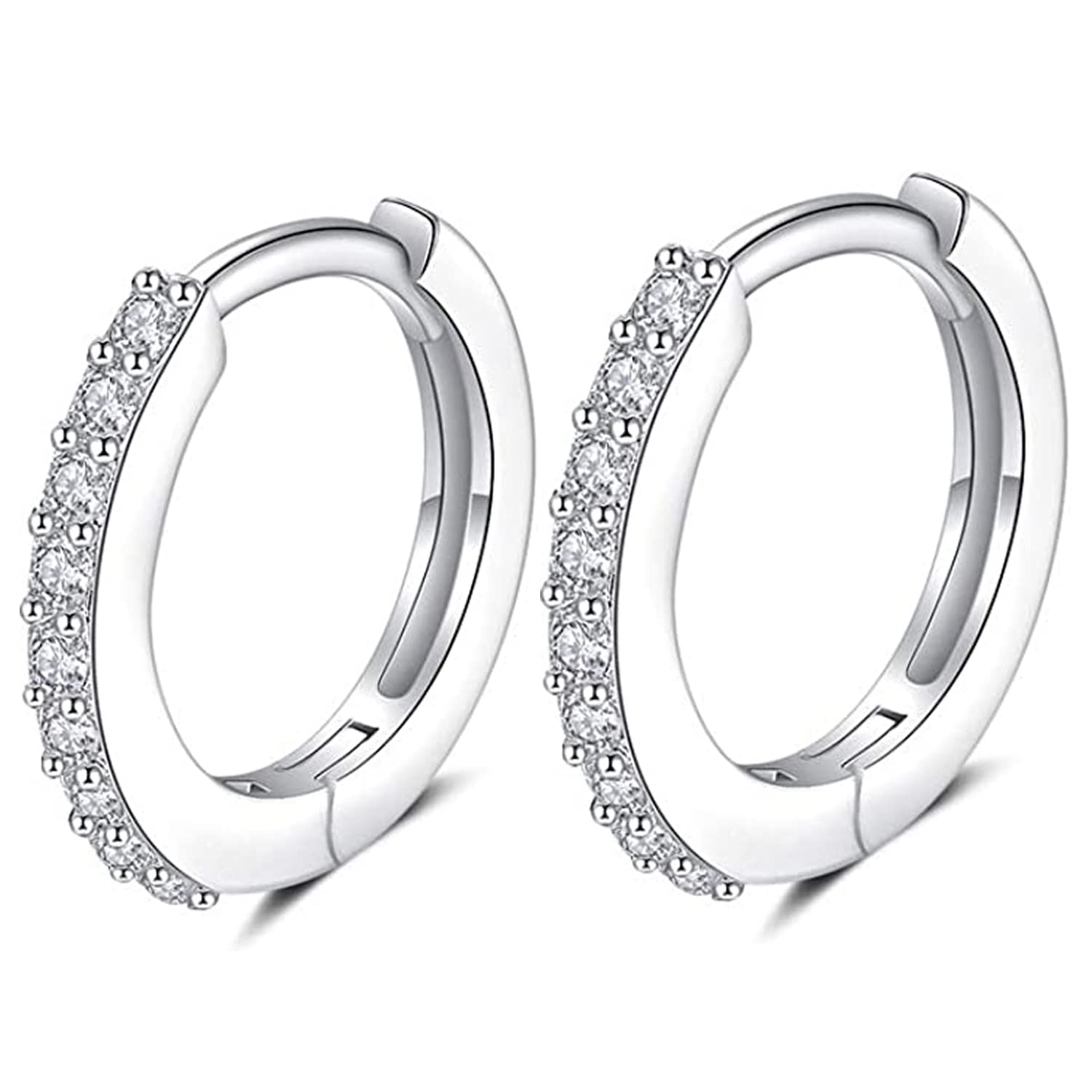 GULICX 12mm Silver Hoop Earrings for Women Men Teens, Hypoallergenic 925 Sterling Silver Post Small Hoop Earrings with AAA Cubic Zirconia, Huggie Hinged Cartilage Sleeper Hoops Earring for Girls