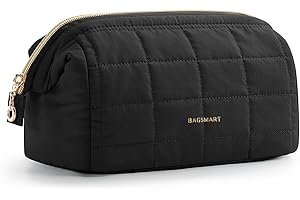 BAGSMART Makeup Bag Travel Cosmetic Bag, Puffy Padded Make Up Bags for Women Large Capacity Makeup Organizer Case, Wide-Open 