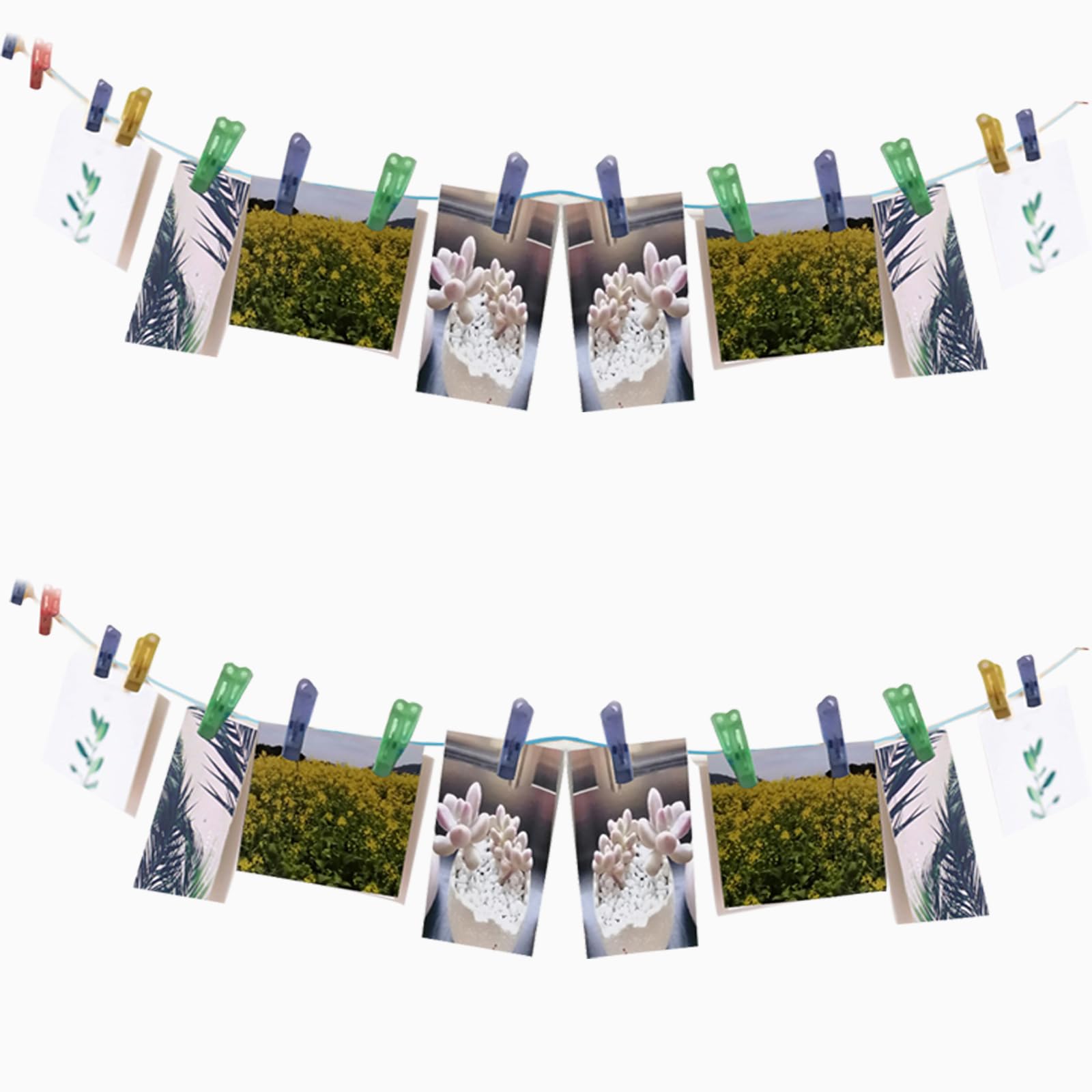 HZXMKB Photo Display Multiple Pictures,DIY Photo Frames Picture Hanging String,40 Pcs Plastic Clips and 2 Pcs Ropes for Cards Holder Organizer Collage,Peg Boards for Walls Family Photo Frames Decor