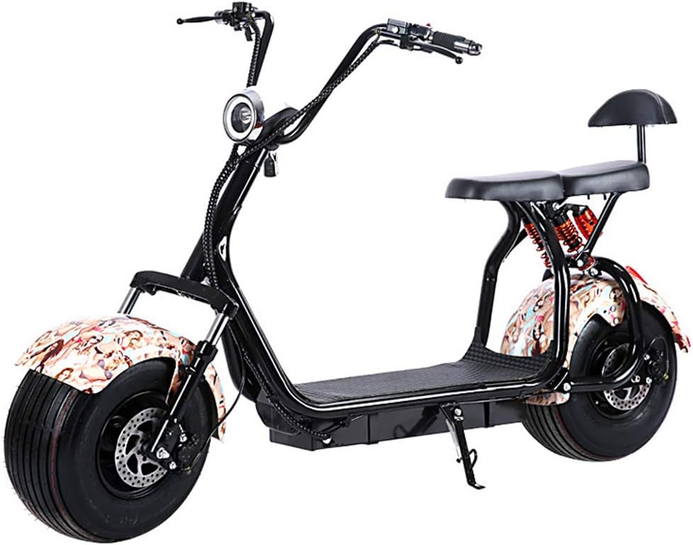 YLFGSLEP Harley Electric Car, Lithium Battery Harley Electric Scooter Wide Tire 60V12AH 1000W