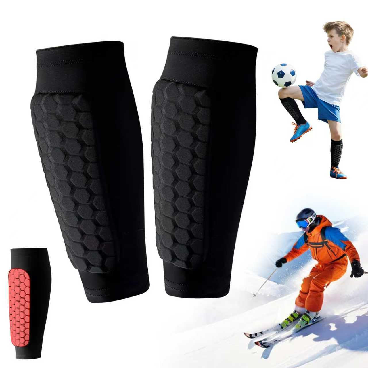 Photo 1 of Soccer Shin Guards Ski Guards Gel Pads Shin Defender Shin Guards for Kids Youth Adult, Calf Compression Sleeve with Honeycomb Pads for Football & Skiing (Black, S)