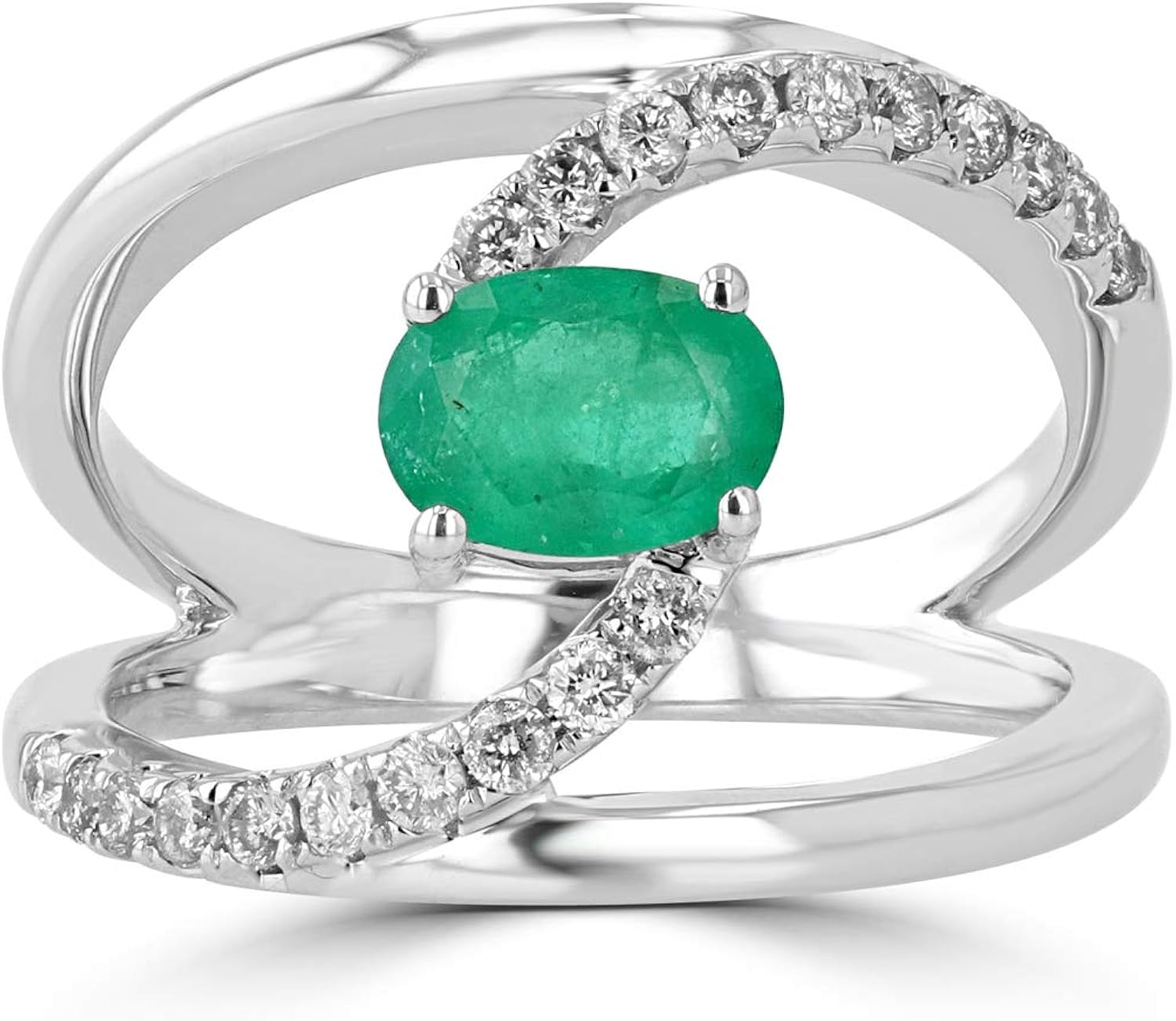 Amazon Com Real 0 65ct Emerald Ring In 14k White Gold With Natural Diamonds For Women Jewelry