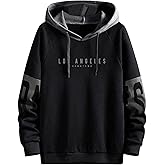 Verdusa Men's Letter Graphic Drawstring Hoodie Sweatshirt Colorblock Long Sleeve Pullover Tops Streetwear