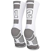 ChalkTalkSPORTS Custom Team Number Crew Socks | Youth & Adult Athletic Socks White | Choose Your Number