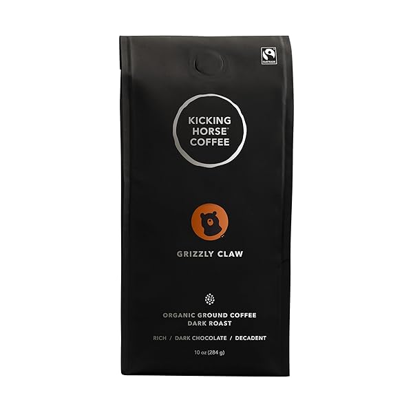 KICKING HORSE COFFEE, GRIZZLY CLAW, DARK ROAST, GROUND, 10 OZ – CERTIFIED ORGANIC, FAIRTRADE, KOSHER COFFEE