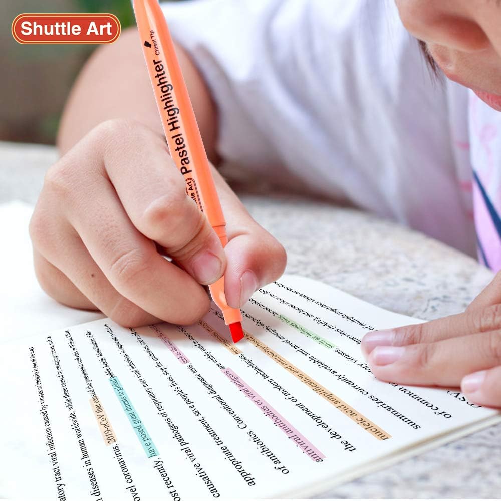 Highlighters, Shuttle Art 15 Colors Pastel Highlighter Pens Assorted Colors, Chisel Tip Dry-Quickly Non-Toxic Highlighter Markers for Adults Kids Highlighting in the Home School Office : Office Products