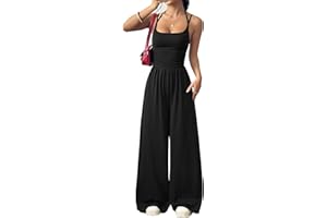 GFU Women's Sexy Spaghetti Strap One Piece Jumpsuit High Waisted Wide Leg Pants Rompers Backless Casual Vacation Outfits