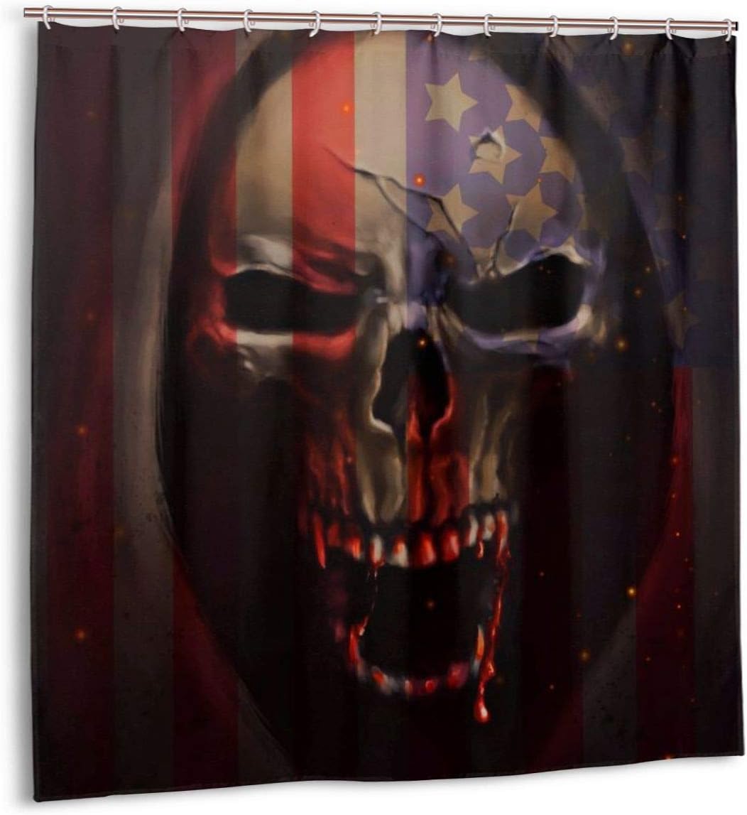 akingstore Shower Curtain for Bathroom Decor Curtains Set,Skull in Hood Flag of America God of Death,Grim Reaper.Scarecrow,Halloween Dark Fabric Bath Curtains with Hooks 72x72in