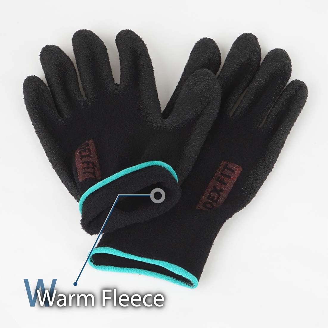 DEX FIT Fleece Work Gloves NR450, Comfort Stretch Fit, Power Grip, Thin & Lightweight, Durable Water-Based Nitrile Coating, Machine Washable, Black Large 3 Pairs - - 