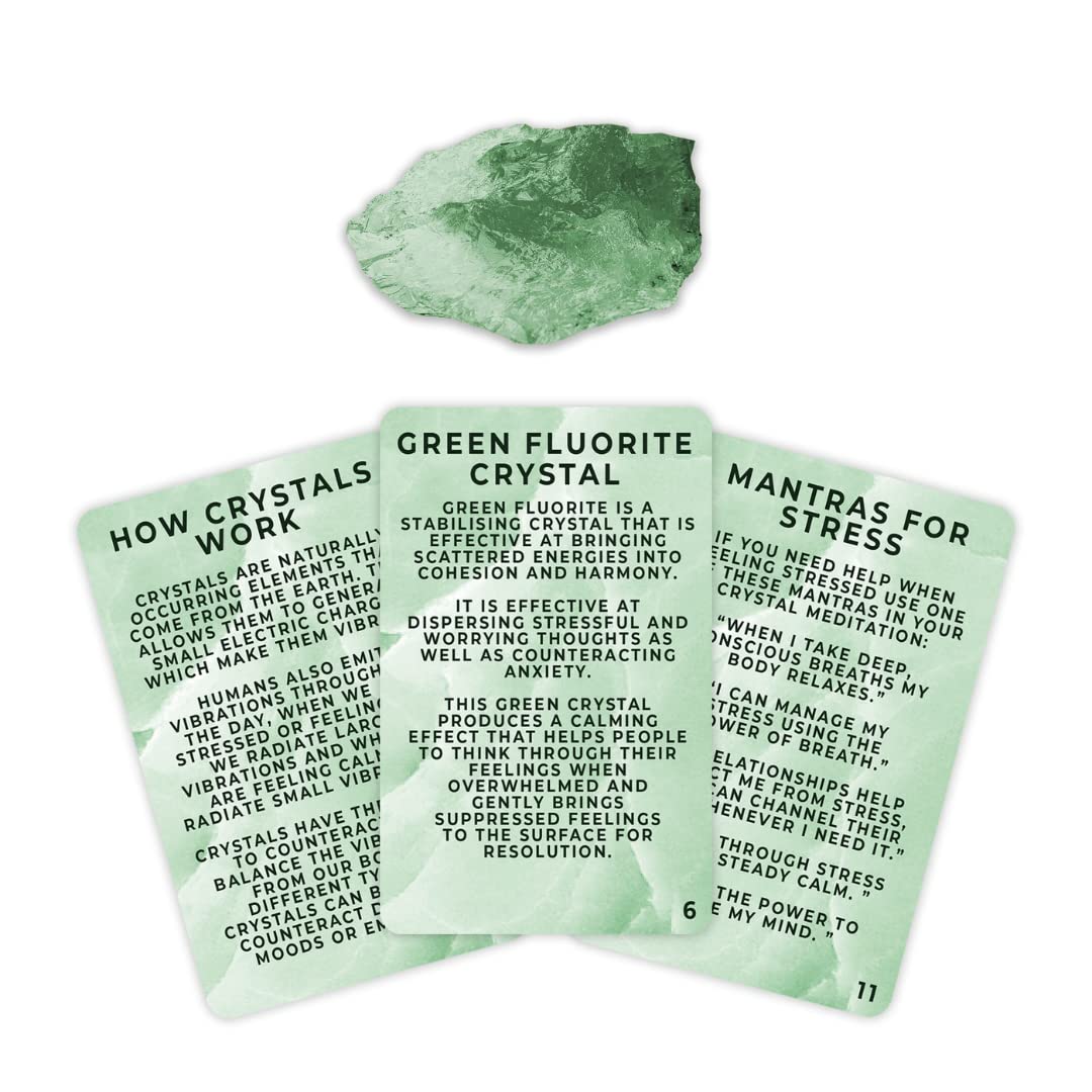 Gift Republic Less Healing Crystal + 25 Guide Cards - Green Fluorite - Learn & De-Stress.