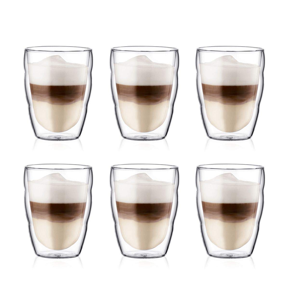 Bodum PILATUS Glass Set (Double-Walled, Isolated, Dishwasher Safe, 0.25 L/8 oz) - Pack of 6, Transparent