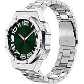 DGYSG Luxury Case Designed for Samsung Galaxy Watch 6 Classic 47mm 2023, Rugged Military Protective Metal Bumper Case with Tactical Stainless Steel Band for Men, Silver