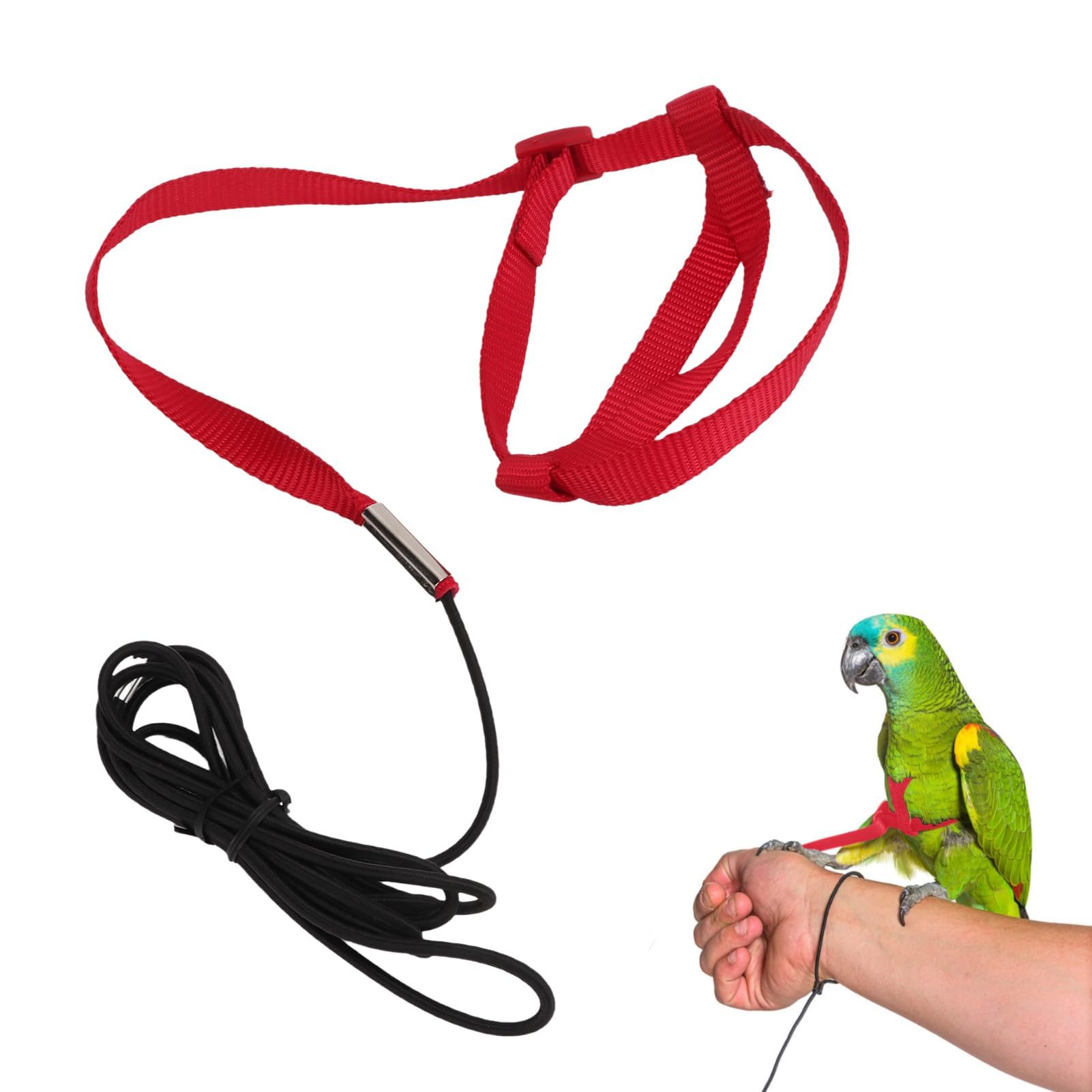 Bird Harness, Adjustable Parrot Leash, Outdoor Training for Parakeet, Cockatiel, Alexandrian, Scarlet, Keck