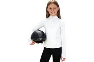 Freebily Girls Track Long Sleeve Shirts Thumbhole Horse Riding Shirt Equestrain Quarter Zip Thermal Jacket