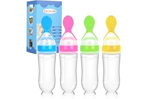 Baby Food Feeder 4 Pack Silicone Baby Food Dispensing Spoon-WAJIAYON, 3 oz Squeeze Feeding Spoons with Suction Cup for Boys Girl Kids Toddlers - Self Feeding Bottle Spoon