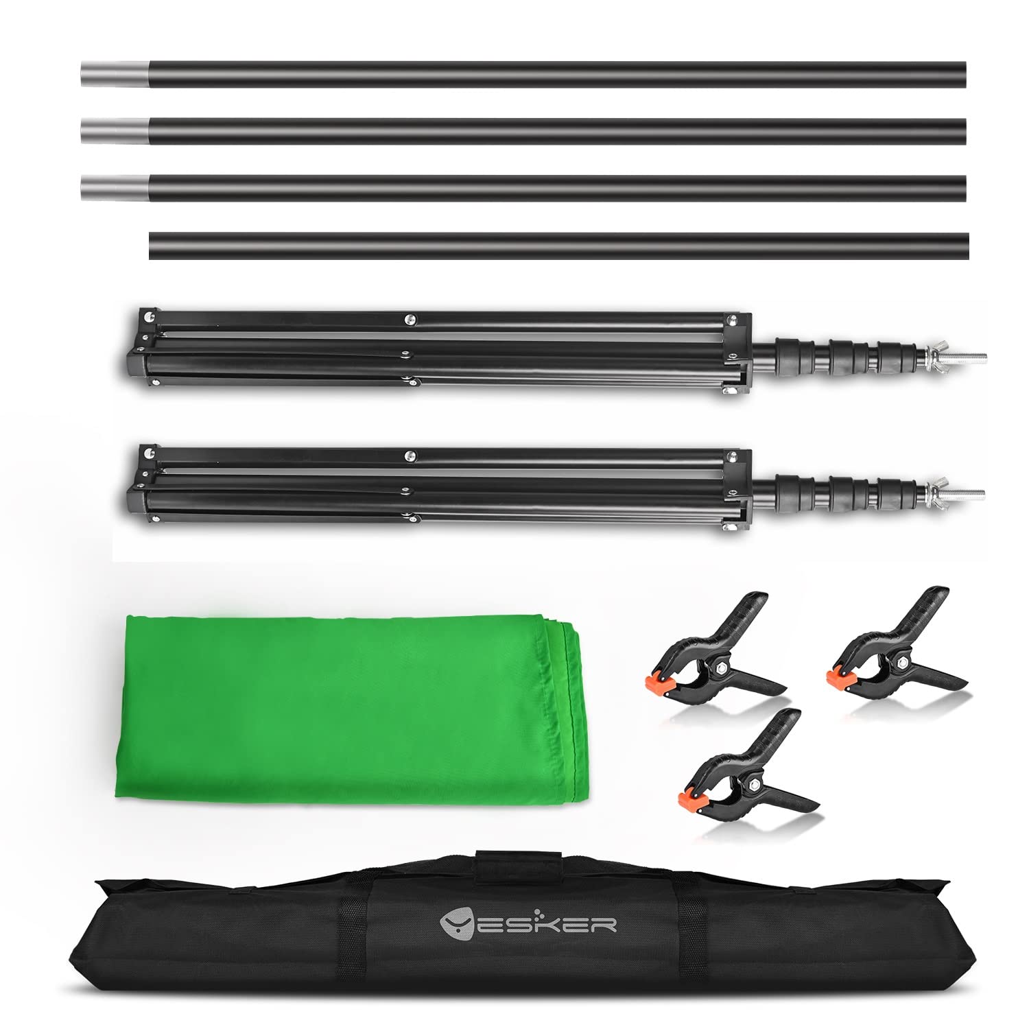 Yesker Photo Video Studio 8.5 x 10ft Green Screen Backdrop Stand Kit, Photography Background Support System with 6 x9ft Muslin Chromakey Backdrop for Portrait,Product Photography and Video Shooting