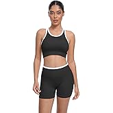 2 Piece Workout Sets for Women Seamless Ribbed Padded Sport Bra High Waisted Yoga Shorts Matching Gym Outfits