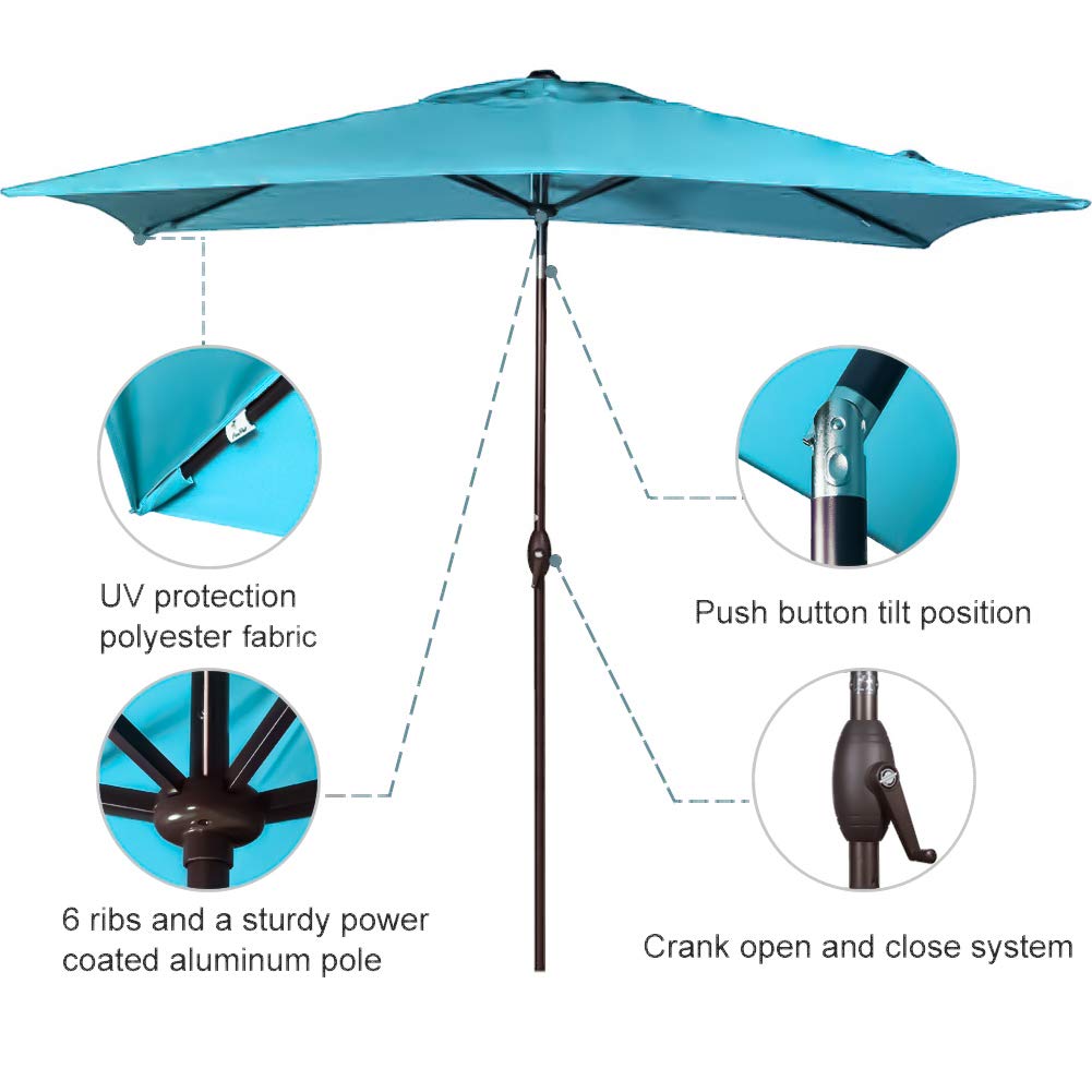6 6 By 9 8 Ft Turquoise Abba Patio Rectangular Patio Umbrella Outdoor Market Table Umbrella With Push Button Tilt And Crank Umbrellas