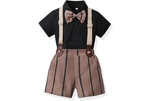 Toddler Baby Boy Suspender Outfit Short Sleeve Button Down Shirt + Shorts 2PCS Little Gentleman Summer Clothes Set