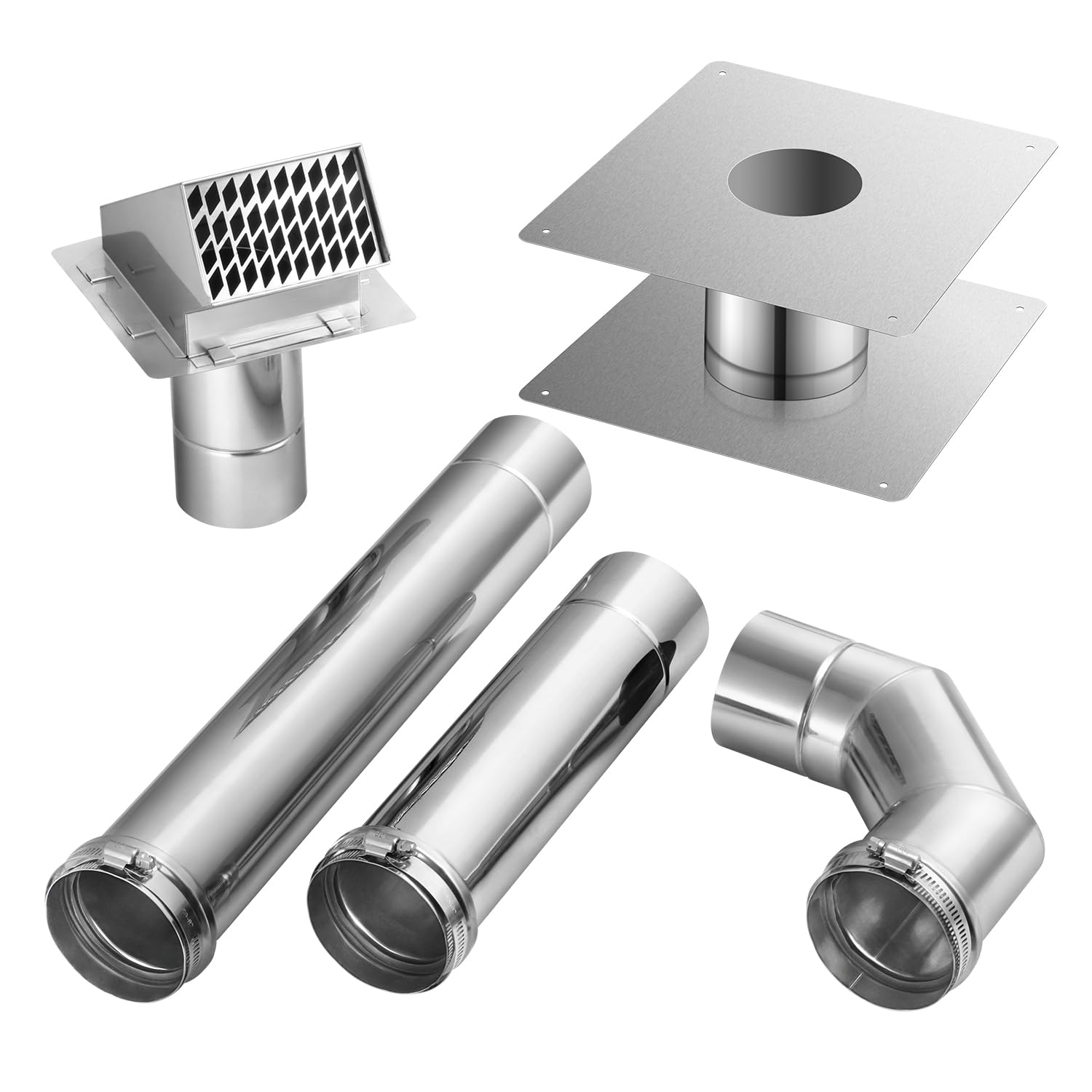 Photo 1 of GASLAND 3" Stainless Steel Vent Pipe Kit for Gas Tankless Water Heaters, Includes 3" Termination Hood,3" x 90 Degree Elbow, 3"x 1' Vent Pipe,3" x 1.5' Vent Pipe and 3" Wall Thimble