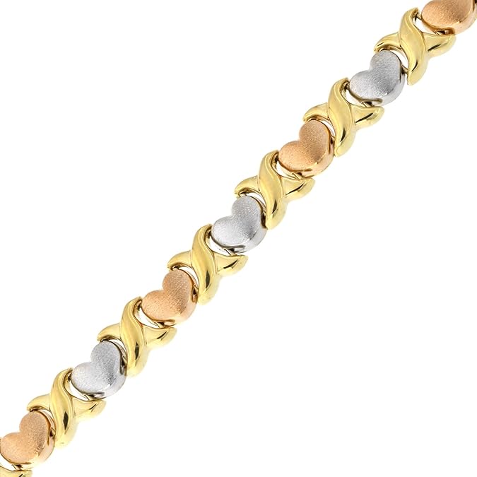 14k Yellow, White and Rose Gold TriColor Matte Heart X and