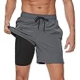 Arcweg Mens Swim Trunks with Compression Liner 2 in 1 Beach Swimming Trunks Quick Dry Swim Shorts with Zipper Pockets