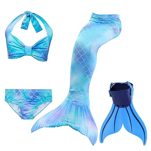 ShePretty Meerjungfrauenschwanz Zum Schwimmen Mädchen Cosplay Prinzessin Kostüm Bikini Badeanzug für Kinder