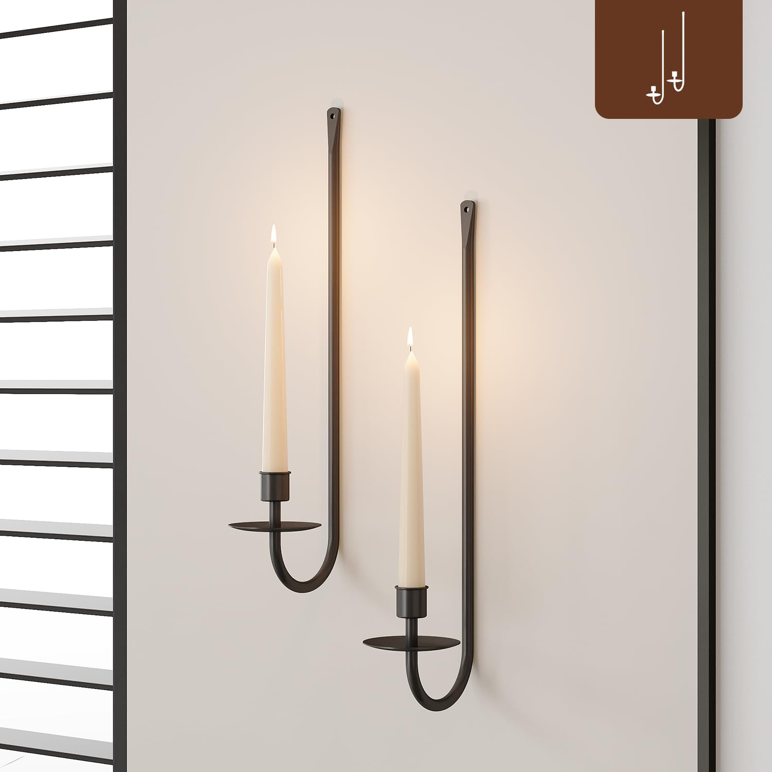 Photo 1 of Metal Wall Candle Sconce Holder Set of 2 Wall Mount Candle Holder Pillar Holder Black Modern Wall Candle Sconces Hanging for Living Room Farmhouse Fireplace Wedding