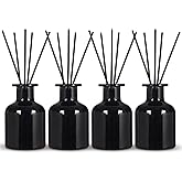 4 Pack Perfume Reed Diffuser Bottle,Empty Big Belly Aromatherapy Essential Oil Bottles Glass Jar with Black Sticks for DIY Fragrance Replacement Diffuser Sets (150ml/ 5 oz, Black Color)
