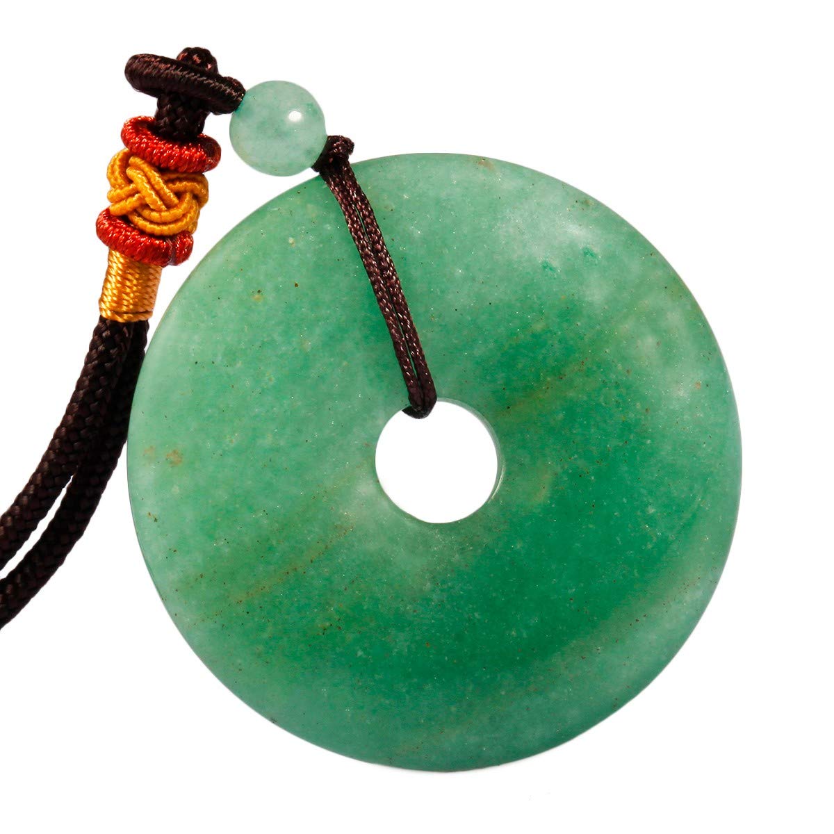 mookaitedecor Green Aventurine Donut Stone Pendant Necklace for Men Women, Healing Crystal Lucky Coin Necklace Gift, Reiki Chakra Green Crystal Round Semi Precious Stone Necklace with Adjustable Cord