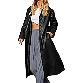 loveimgs Women's Button Down Lapel PU Leather Trench Coat Trendy Full Length Long Sleeve Faux Leather Jacket