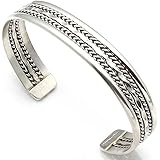 Sterling Silver Wire Bracelet by Navajo Artist E. Tahe | Fits A Wrist Circumference of up to 6.5"