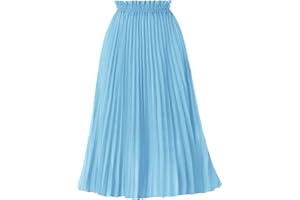 GOOBGS Women's Pleated A-Line High Waist Swing Flare Midi Skirt