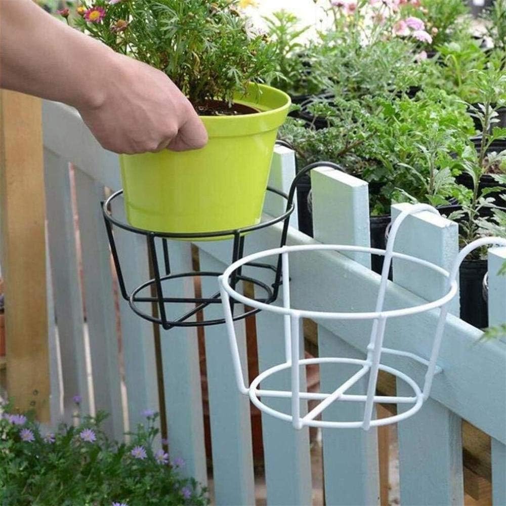 Jrhgiu Plant Stand，balcony Decor Wire Hanging Plant Basket Round Railing Flower Pot Holder Plant Stand， Potted Plant Shelf Railing Fence Outdoor (Color : White Size : Extra Large)