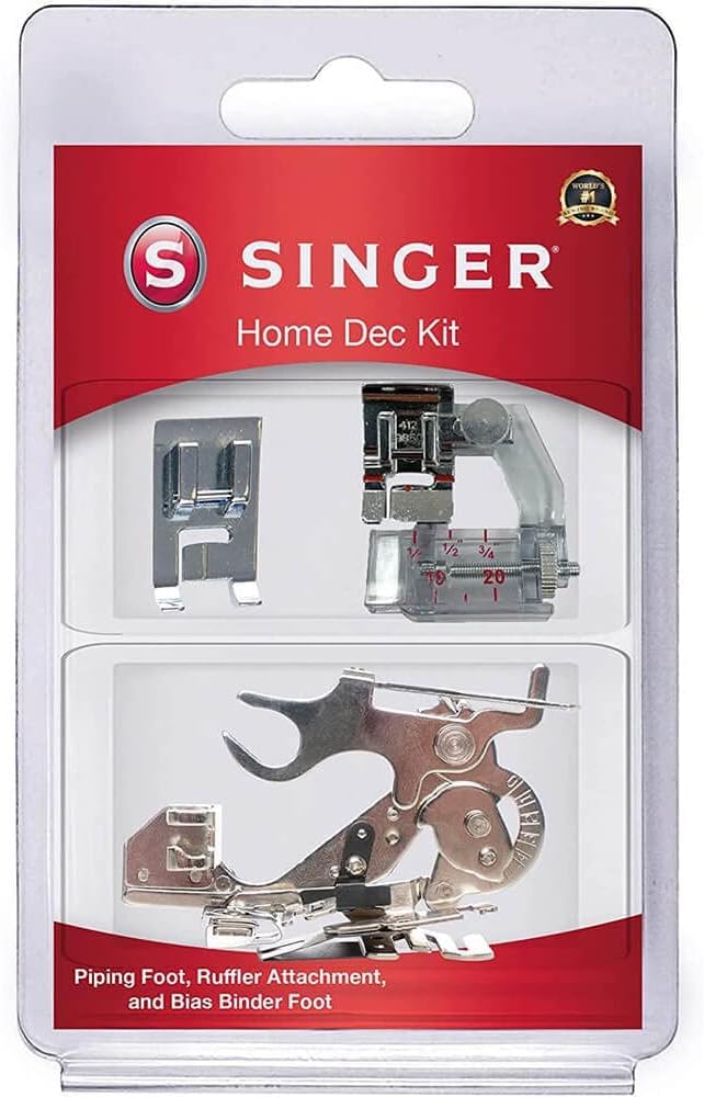 SINGER Home Decor Presser Foot Kit Includes Piping, Bias Tape and Ruffle Attachment, Perfect for Custom Surfaces, Bias Tape and Pleats, Compatible with SINGER Sewing Machine