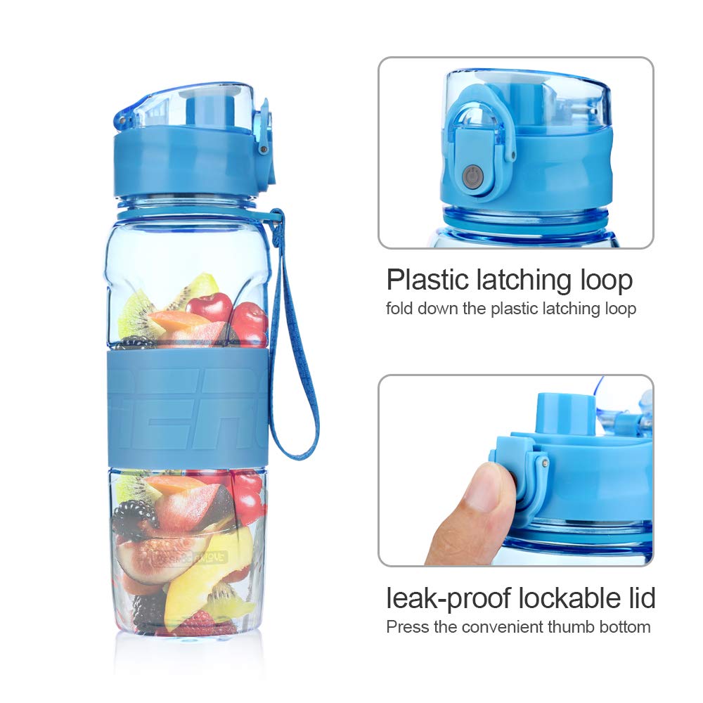 Tinsim 500ML Sport Water Bottle with Blender Ball& Filter, Flip Top Lid & One Click Open & Anti-Slip Grips,BPA Free Infuser Water Bottle for Fitness,Outdoor,Travel,Leakproof & Durable(Blue)