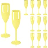 LEYIQU Plastic Champagne Flutes, Acrylic Glasses Goblets Cups Toasting Shatterproof Reusable Flute, for Valentine’s Day Wedding Party Mimosa Bar Anniversary Birthday (12, Yellow)