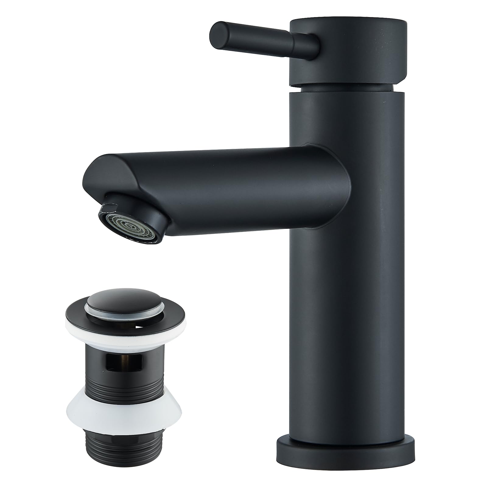 TVTIUO Black Basin Faucet with Waste, Basin Faucet with Waste Spout, Monobloc Brass Basin Faucet, Bathroom Sink Faucet