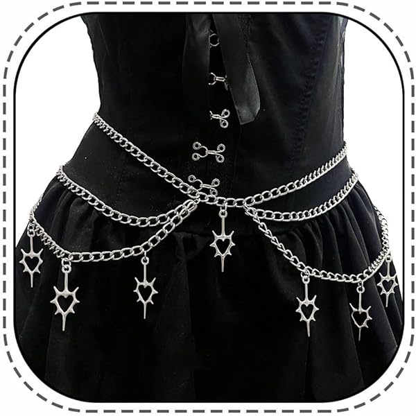 Sacina Black Cross Chain belt, Waist Belly Chain, Gothic Goth Punk